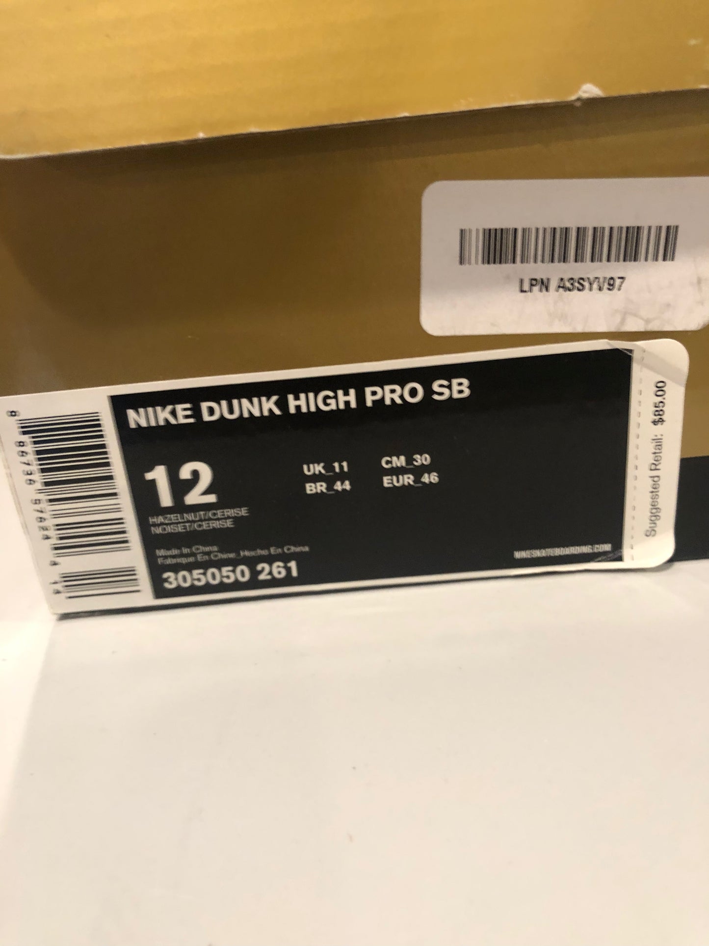 SB DUNK HIGH 'MR TODD BRATRUD' SIZE 12